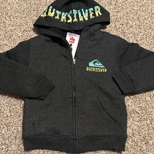 Quiksilver BOYS/Kids Sz 5/6 XS Charcoal Hoodie with Aqua and Yellow Accents